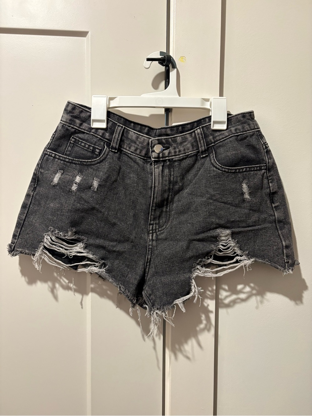 SHEIN Black Distressed High-Rise Denim Shorts